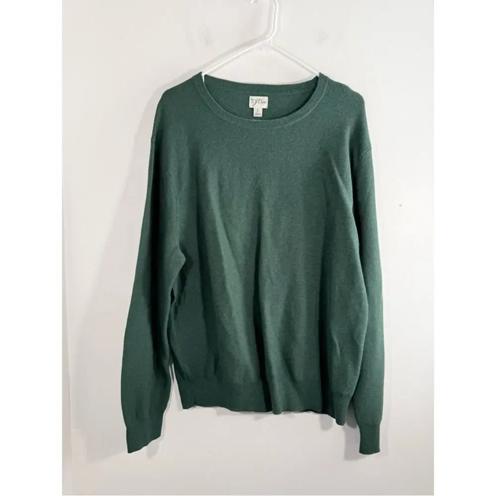 J. Crew 100% Cotton Crewneck Sweater Garter Stitch Military Green H6060 Large